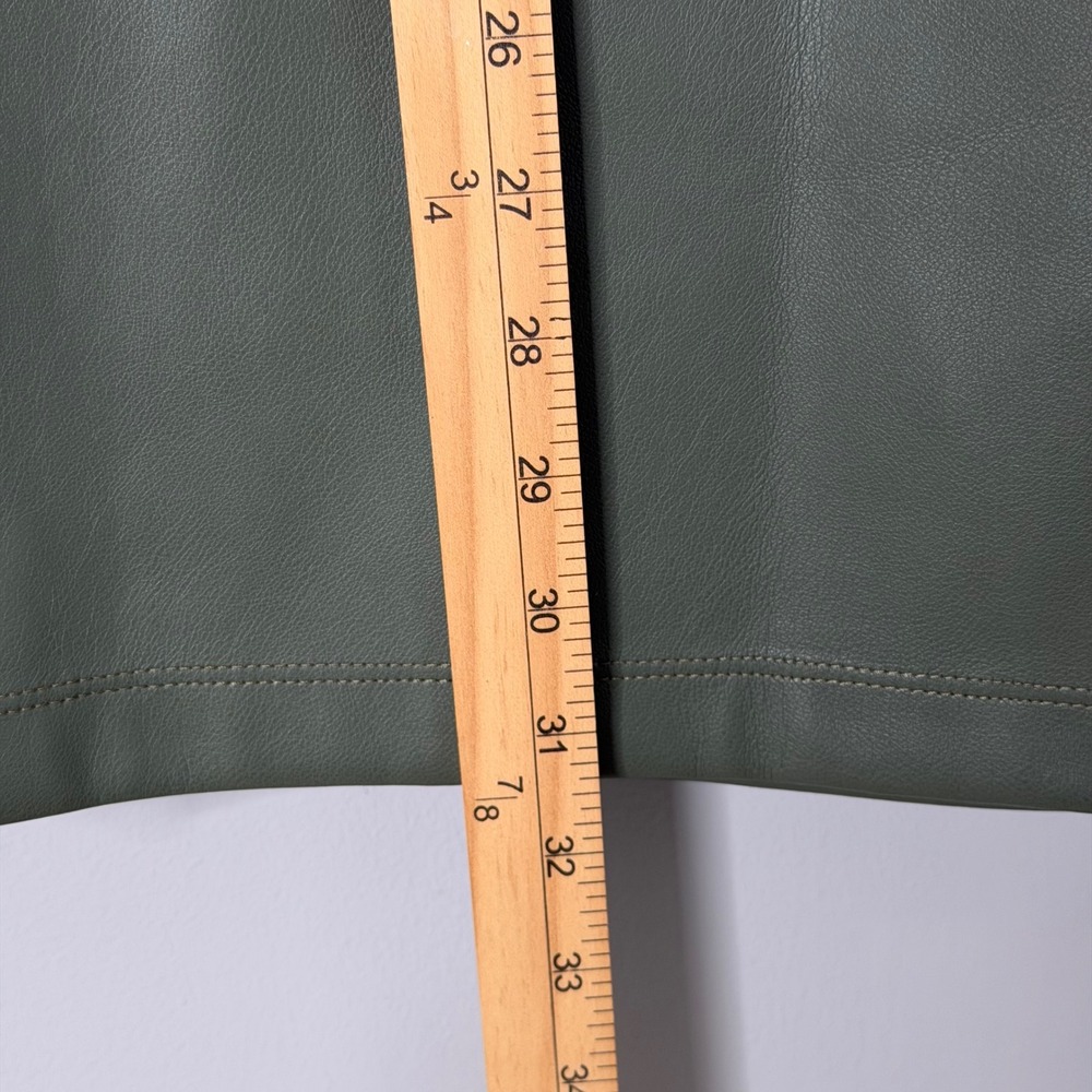 Cabi Faux Leather Skirt Womens 10 Green Kick It Midi A Line Slit Pockets 4765 - Picture 9 of 10